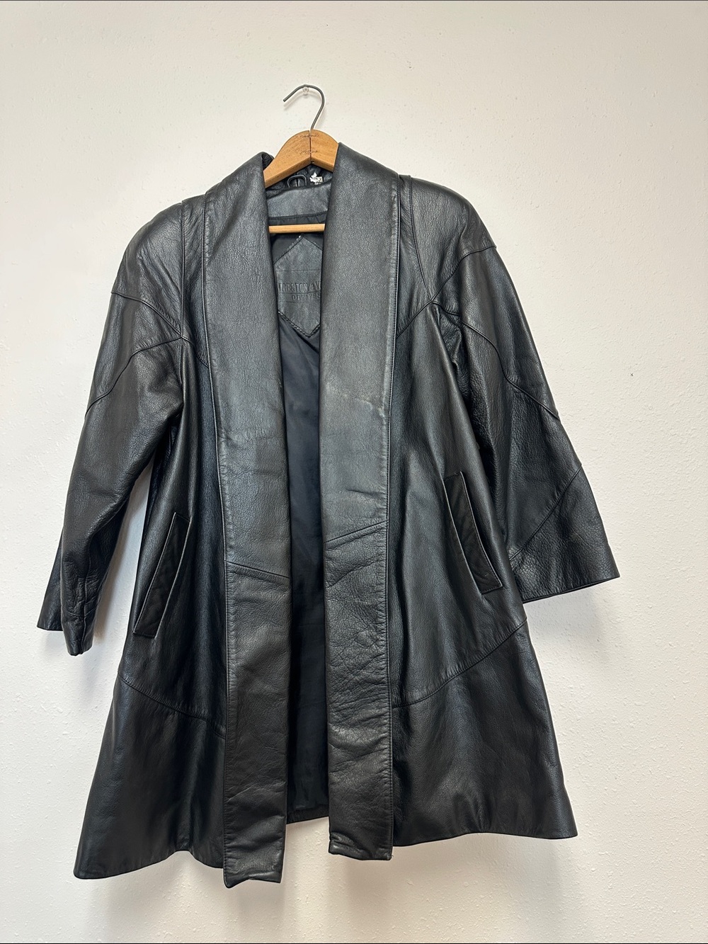 Preston & York women’s petite Black Leather Open-Front swing Coat mid length